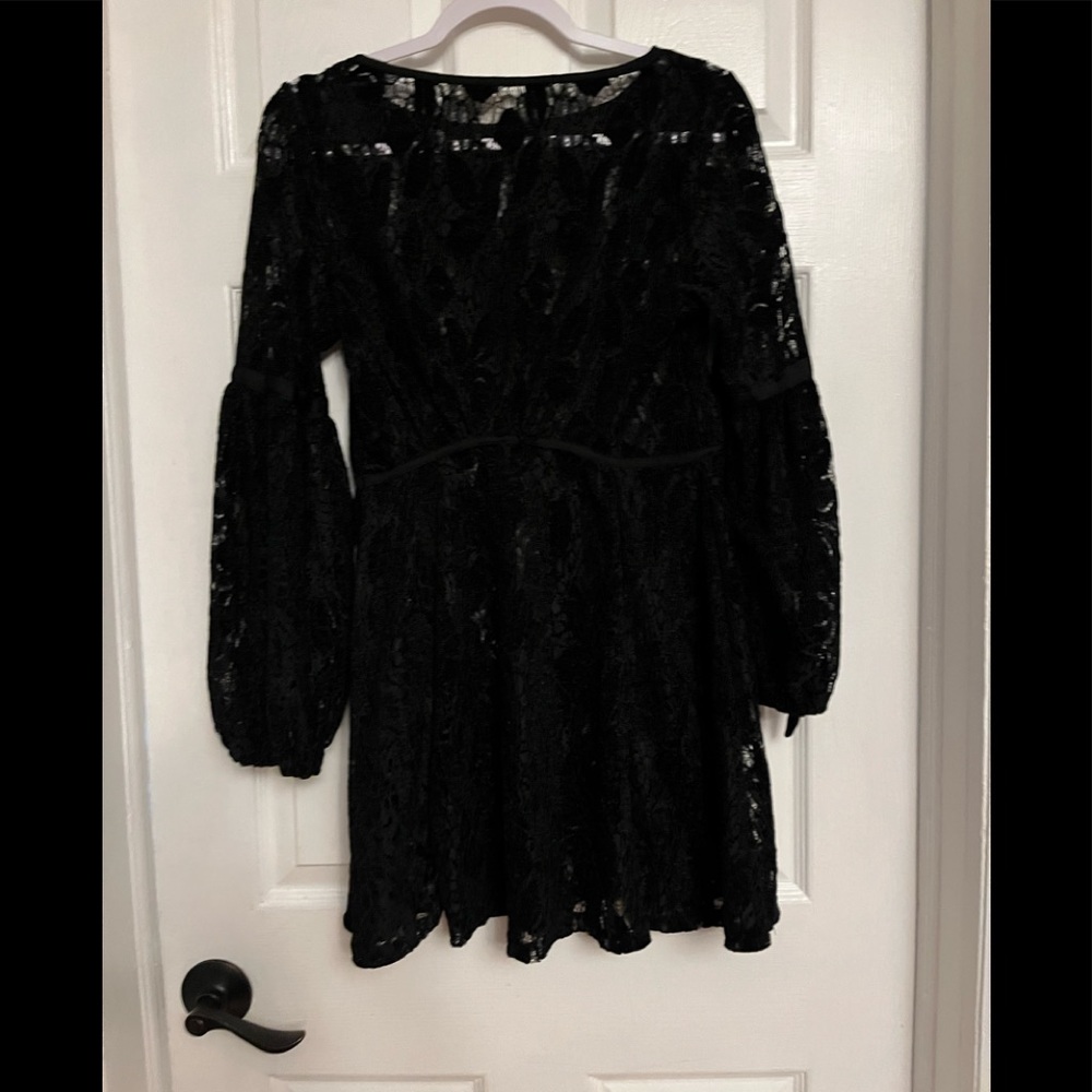 Free People Black Floral Embroidered Mini Long Sleeve Dress Size XS